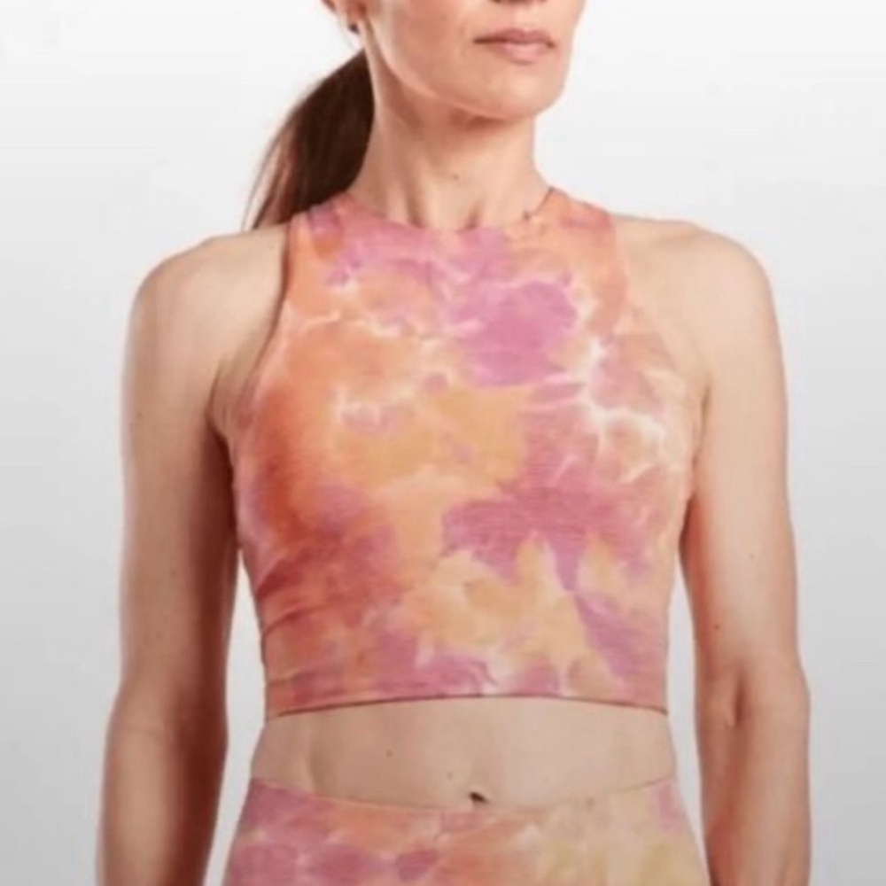 Athleta Orange Pink Sherbet Tie-Dye Sleeveless Crop Top Sports Bra - Picture 2 of 8